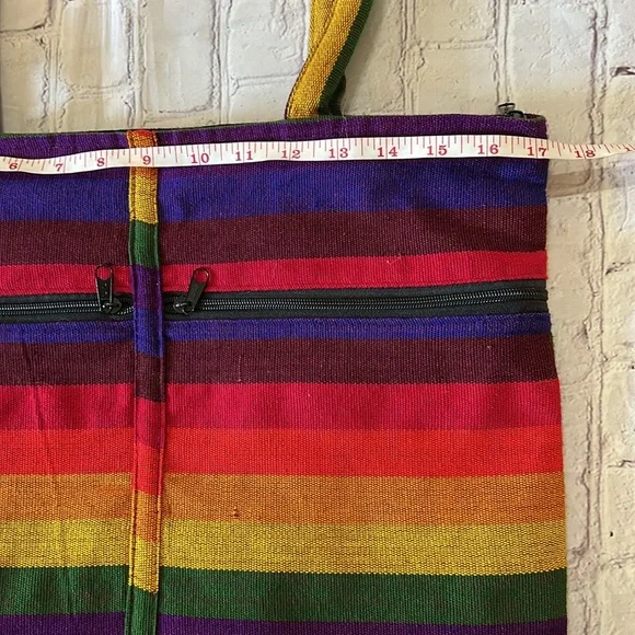 Colorful Embroidered Large Rainbow People Zipper Tote Bag Unbranded NEW - Picture 5 of 7